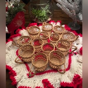 Set of Vintage Coffee Imports San Francisco Rattan / Wicker teacups / mug holder